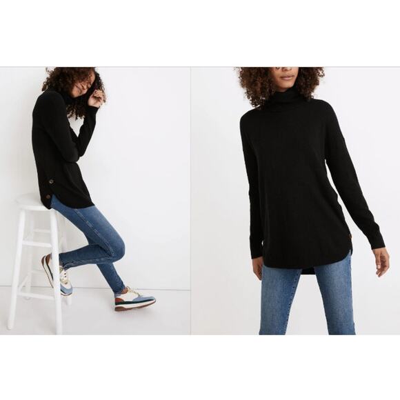 New‎ NWT Madewell Crestland Side-Button Turtleneck Tunic Sweater Size XL Black - Picture 1 of 8